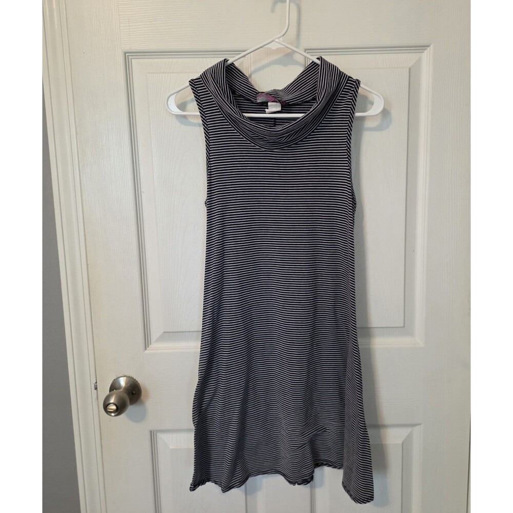 Mock Turtleneck Dress Womens Junior Size M Striped Mini Shoulder Baring